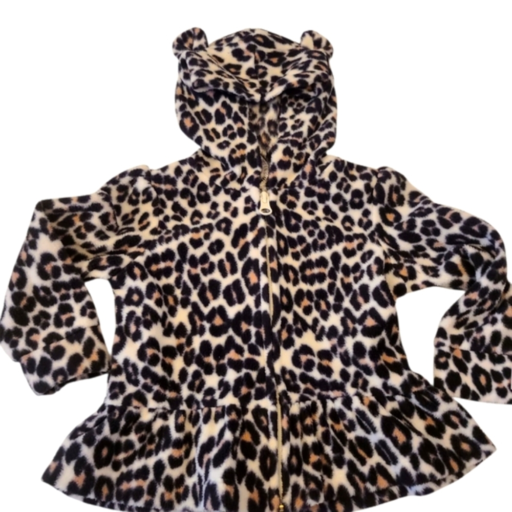 Jacket Hoodie Toddlers‎ Plush Leopard Peplum With Ears Zipper 18-24 Months